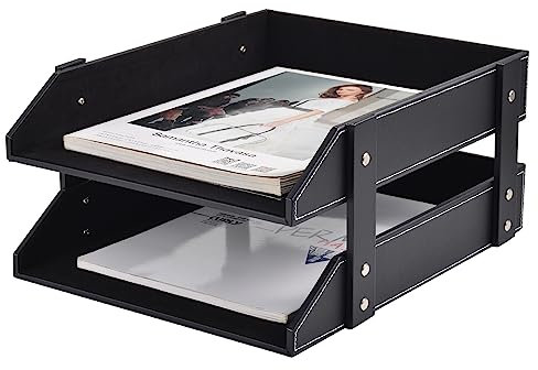 Schreibtisch-Organizer aus Leder,Briefablage A4,stapelbarer Büro-Aktenordner,Dokumentenfach für Akten,Ordner,Briefpapier,Zeitschriften,Post,Zuhause,Schreibtischorganisation,Halter,Schwarz