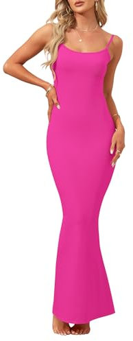 AUSELILY Donna Spaghetti Strap Senza Maniche Vestito Lunghi Sexy Senza Schienale Bodycon Maxi Vestito Festa Abito da Cocktail Vestito Donna Estiva Rosso Rosa M