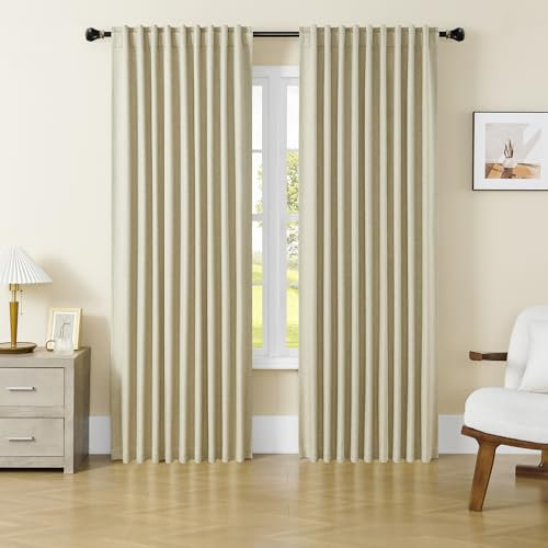 DUALIFE Full Blackout Curtains for Living Room,Patio Door Sliding Door Blinds Pleated Curtains for CountryVilla/Loft,2 Panels,Extra Wide Privacy Draperies 72 x 96 Inch Oatmeal Chartreuse
