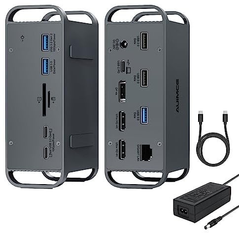 Auimce Docking Station USB C Triplo Monitor, 15 in 1 Dock Laptop con Dual HDMI DP 4K @ 60Hz, 8 Porte USB, Massima 10 Gbps, Adattatore di Alimentazione AC 65 W per Dell/HP/Lenovo/Laptop Thunderbolt 3