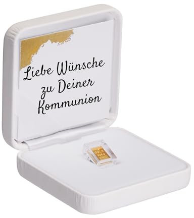Goldstücke24 - Geschenk zur Kommunion - Goldbarren 1g in hochwertiger Kapsel inkl. Etui (weiß) und Grußkarte - Gold zur Kommunion verschenken