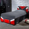X-Rocker Cerberus Ottoman MKII Gas Lift Upholstered Platform Bed Frame with Storage, Ottoman Gaming Bed with Hydraulic Lifting Under Bed Storage Single 3ft RED BLACK WHITE - 90x190cm Mattress Included