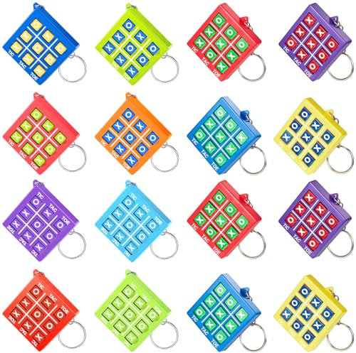 Otuuz 16 Stück Tic Tac Toe Spiel Schlüsselanhänger für Kinder Alter 8-12 Mini Tic Tac Toe Mitgebsel Schlüsselanhänger für Jungen Mädchen Geschenke zum Valentinstag, Kindergeburtstag