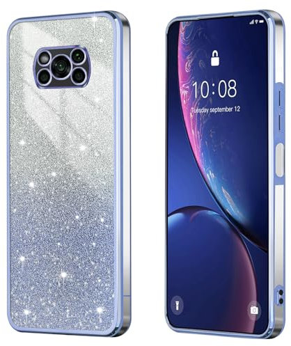 BEEJTUNY Handyhülle für Xiaomi Poco X3 Pro/Poco X3 NFC, Weiche und Schöne Hülle mit Glitzeraufkleber, Transparente Bumper Schutzhülle, Stilvolle Stoßfeste Hülle. Blau