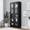 FIRBNUS Vitrinenschrank Schwarz 82,5x30,5x185,5 cm Holzwerkstoff Industrial Sideboard Schmal Mit Türen Holz Und Glas