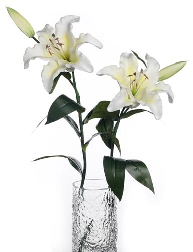 huaao 2PCS Fleurs Artificielles lys Jaune en Latex 76 cm Tige, Touche Véritable, Bouquets Artificiels Arrangement Floral Floraux, Décoration pour Mariage, Fête, Bureau, Centres de Table