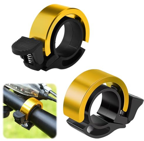 2 Stück Fahrradklingel Ebike Klein, Mini Fahrradglocke, Aluminiumlegierung 90dB Laut Fahrradklingel, 22-31.8mm Lenker, Fahrrad Klingel für Bike MTB Mountainbike Rennrad und Citybike Gold