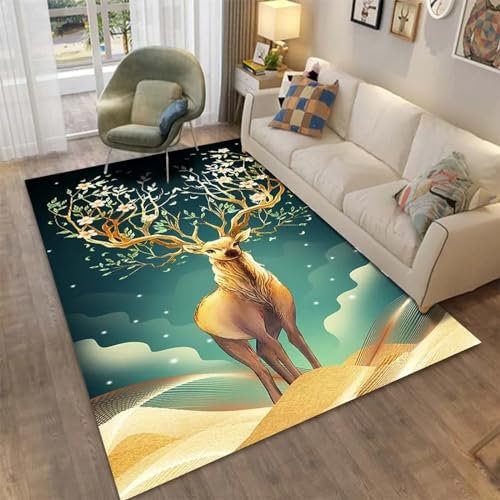 Bereich Teppich 3D Gedruckt Anti-Rutsch-Teppich Home Decoration Thema Wohnzimmer Teppich Elch Rentier Tier -Polyester-Soft-Touch,Leicht Zu Reinigen 140 X 200 cm -1D1X-C4F1-7C
