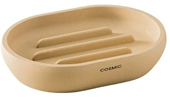 COSMIC SAONA Seifenschale für Badezimmer oder Küche im eleganten Design aus Harz gefertigt. Halter für Seifenstücke. Accessoire mit Weicher Haptik für Waschbecken in Sandfarbe