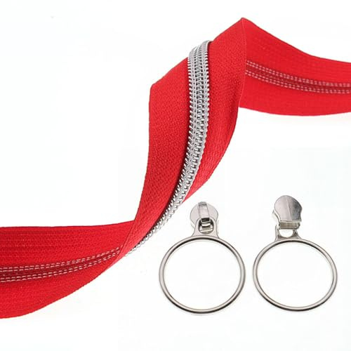 Leekayer 5# silberfarbenes Metall-Zahn-Nylon-Spule-Reißverschluss pro Meter Lose 9 Meter rote Reißverschluss-Band mit 25 Zug für DIY-Nähen Schneiderei Handwerk (rot)