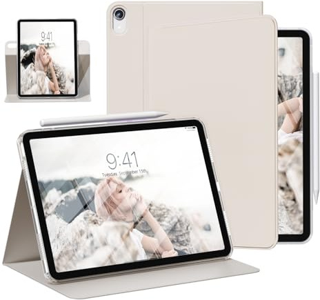 JKSML Hülle für iPad (A16) 11. Generation 11 Zoll (2025) & iPad 10. Generation (2022)-2 in1 Abnehmbare klare Rückschale | Auto Schlaf/Wach | Multi-Angle-Viewing Schutzhülle für Büro/Uni (Weiße Creme)