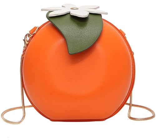 Obelunrp Sac à fruits orange, sac à main d'orange en cuir PU de 6 pouces avec sangle de chaîne, petit sac à bandoulière orange, sac à main en forme d'orange pour les filles