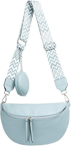 Caspar TS1076 stylische große XL Damen Crossbody Bag Bauchtasche, Farbe:hellblau