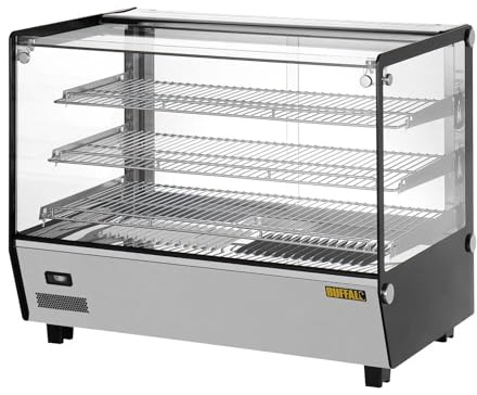 Buffalo Countertop Heated Food Display Merchandiser 160Ltr, Black | Features eye-catching curved square glass design to showcase warm pastries, pies and pies under bright internal lighting.