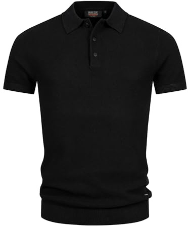 Indicode Herren INVorm Poloshirt aus Feinstrick mit Rippstricksaum | Baumwollshirt für Männer Black, S