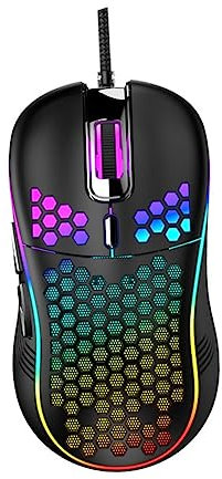 jojofuny 1stück RGB Gaming Mit Honigwaben-Design Kabelgebunden Ergonomisch Für Pc Und Laptop Langlebige USB- Mit Buntem Licht Schwarz