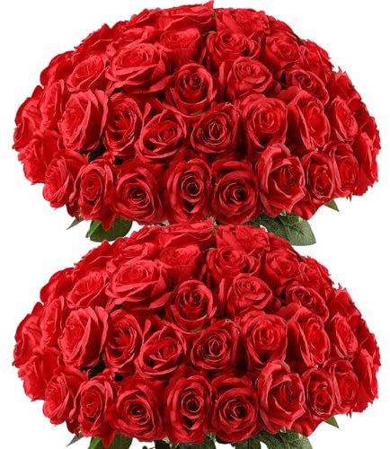 Kisflower Rote Rosen, künstliche Blumen, Seidenrosen mit Stielen, echtes Aussehen, künstliche rote Rosen für Dekoration, DIY, Hochzeitsstrauß, Brautparty, Party, Zuhause, Tischdekoration, 80 Stück