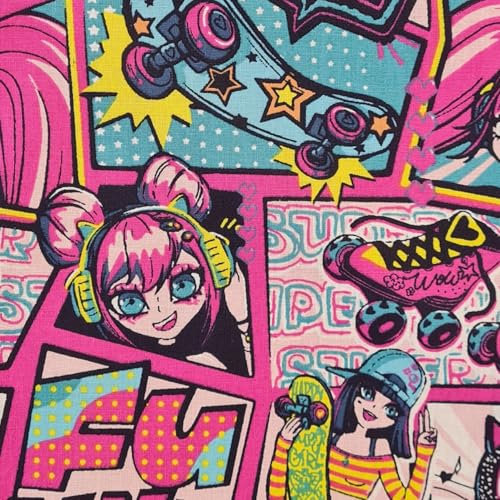 Stoff Meterware Baumwollstoff Lina Skater Comic Cartoon pink Schultüte