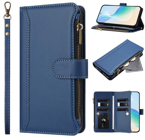 Wuhaizher for Samsung A17 / A26 5G Case Wallet Zip Purse Pocket Shockproof Leather Flip Cover with Stand Magnetic 9 Card Holder Zipper Phone Case for Samsung Galaxy A17 5G/4G / A26 5G, Blue