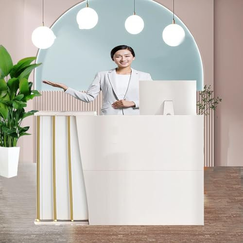 HGTRH Empfangstheke 100cm 120cm 140cm Mobil, Verkaufstheke Kiosk Kassierer Mit Stauraum, HöLzerne BüRotheke Rezeption Tisch Mit Privatem Panel für Salon Empfangsraum Kasse, Lobby White 100cm