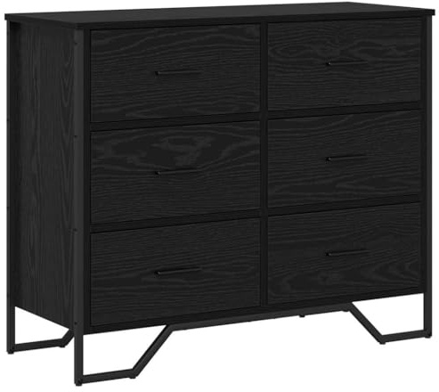 vidaXL Kommode Schwarz-Eiche 91Cm X 35,5Cm 74,5Cm Holzwerkstoff Perfekte Aufbewahrungslösung für Schlafzimmer und Wohnzimmer Möbel Schubladeneinheit Zeitgenössisches Mattschwarz Organisatorisch