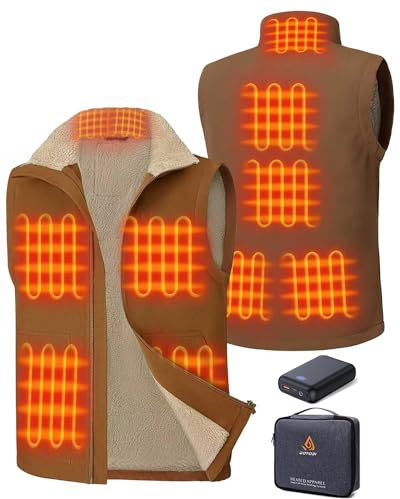 GOTOBI Gilet Chauffant Homme Avec Batterie 16000mah 7,4V Incluse,9 Zones de Avec 3 TempéRatures,Gilet en toile,Veste doublée polaire chaude et coupe-vent pour l'extérieur