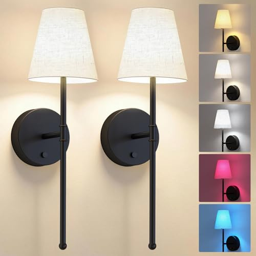 LUTEC Wandleuchten-Set (2 Stück), wiederaufladbare, kabellose Wandleuchten mit 5200 mAh Akku, RGB-Beleuchtung, dimmbar und mit Fernbedienung, 12 Farben, Wandleuchten für Schlafzimmer/Wohnzimmer/Flur