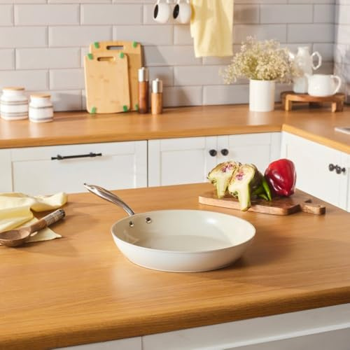 KARACA Swiss Crystal Almond Cream 30 cm Non-Stick Frying Pan with Stainless Steel Handle – Durable, Easy-to-Clean, Versatile Cooking Pan for Everyday Use