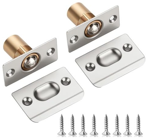 Ball Door Catches for Internal Doors 2 Pack Adjustable Door Latch, Silver | Spring Ball Bearing Catch, Smooth Door Latch, For Internal Doors, Cupboards, Closets, Cabinet Doors, Easy Fit Hardware