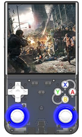 R36 Ultra Retro Handheld Gaming Console, 5.1 Inch HD Screen, 128GB Storage, Multi Emulator Portable Game Machine, Purple and Orange (Black)