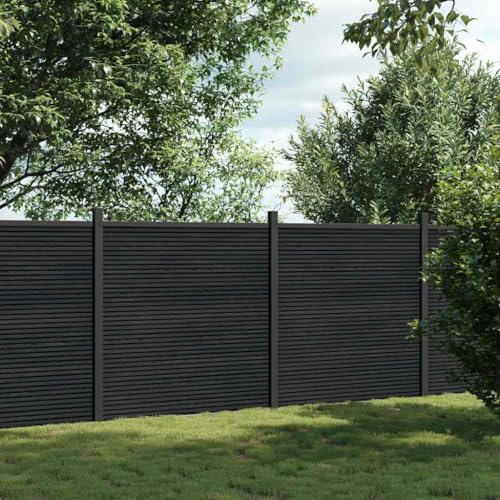 QJBSAVVA Clôture brise-vue en WPC gris - 353 x 186 cm - Avec cadre en aluminium - Design moderne et durable - Pour jardin, terrasse, balcon