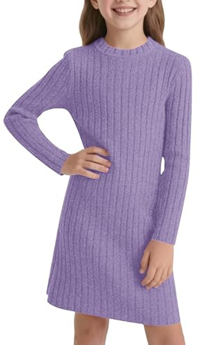 Vuncio Robe Fille Princesse 3-12 Ans a La Mode élégant Pull Robe Enfant Fille Hiver Printemps Pas Cher Chic Manches Longues Confortable Cérémonie Bapteme Mini Dress