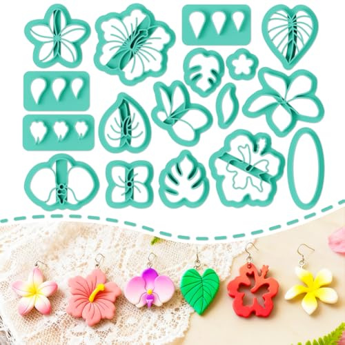 ORIGACH 17 Stück Blumenform Polymer Clay Ausstecher Ohrringe | Polymer Clay Cutters Mit Aufbewahrungsbox Geometrische Modelliermasse-Ausstecher für Schmuckherstellung DIY Ohrringe