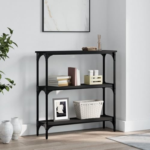 Zeehear Konsolentisch Schwarz 75x22,5x75 cm aus Holzwerkstoff, schmaler Beistelltisch mit Metallrahmen, verstellbaren Beinen für Flur, Wohnzimmer und Eingangsbereich