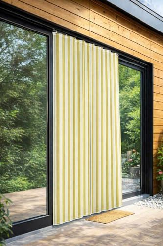 Tenda Zanzariera da Esterno 145x250 cm Per Porta Ingresso Balcone Giardino con Piombini, Rete Anti Insetti Resistente mod. TIGRE a Righe (Bianco&Giallo)