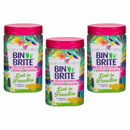 Pack of 3 - Bin Brite Bin Odour Neutraliser Scented Powder - Odour Destroyer Neutralisers Eliminate Hidden Smells - 500g Fragrance Powder – Multi-Purpose Freshener & Cleaner (Lost in Paradise)
