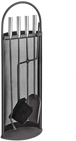 Lienbacher Kaminbesteck 344 - Anthrazit Grau beschichtet mit Griffen aus Edelstahl B/H/T = 23/66/15 cm