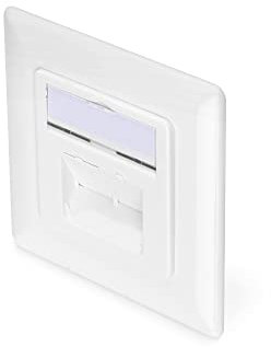 DIGITUS Toma de conexión Cat-6A - 2 puertos RJ45 - toma de red empotrada - alimentación vertical - compatible con diseño - blanco puro