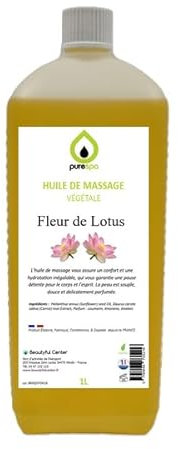 Purespa Duftendes pflanzliches Massageöl – 100% entspannende und exotische natürliche Massage (Lotus, 1 Liter)