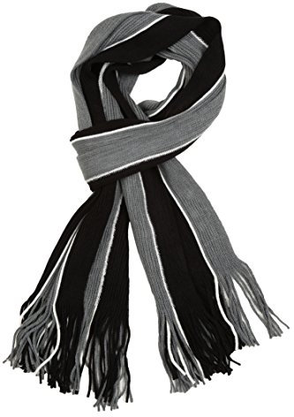 Sakkas 1591 - Rhyland gestreifter Farbblock gestrickter Winterschal mit Fransen - grau/schwarz - OS