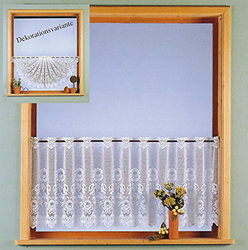 Fashion&Joy - Gardine Scheibengardine in HxB 52x160 cm - Serie aus edlem Jacquard Landhaus in weiß mit Spitze - Panneaux romantisch Shabby Chic - Ökotex Typ406