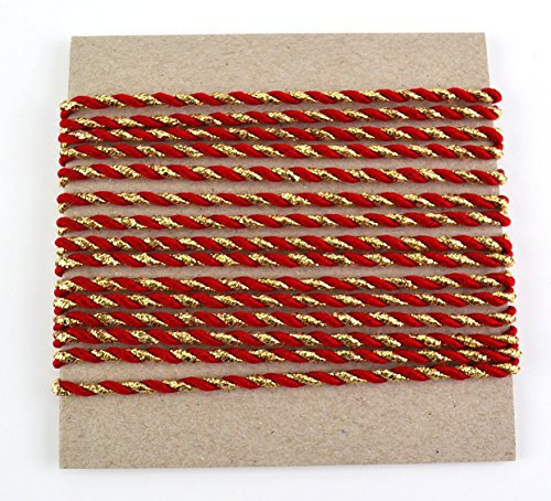 Deko Angels cordoncino girevole cordoncino glitter 3 mm nastro regalo Natale corda lurex cordino senza filo bicolore, Rosso/oro., 3 m x 3 mm (auf Pappe)
