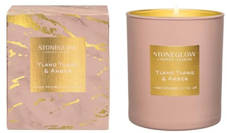 Stoneglow Luna Collection - Ylang Ylang & Amber 220 Grams Scented Candle of Oriental Flowers accords of ylang ylang, Jasmine, iris, Dark Amber, Ginger, Black Pepper and Cinnamon - Pink & Gold