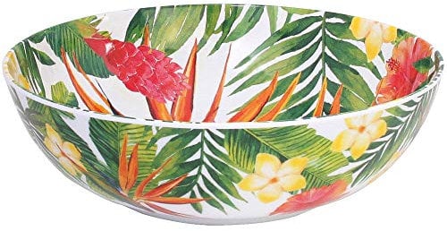 Les Jardins de la Comtesse - Grand Saladier en Mélamine Pure Quasi-incassable - Fleurs Exotiques - 31 cm - Rouge et Vert - Service de Table de la Collection de Vaisselle Quasi-Incassable MelARTmine