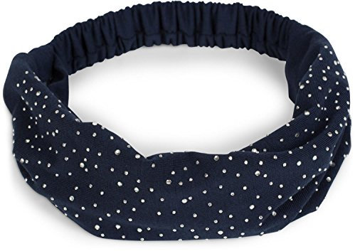 styleBREAKER Damen Haarband mit Strass und Gummizug, Stirnband, Headband, Haarschmuck 04026016, Farbe:Dunkelblau