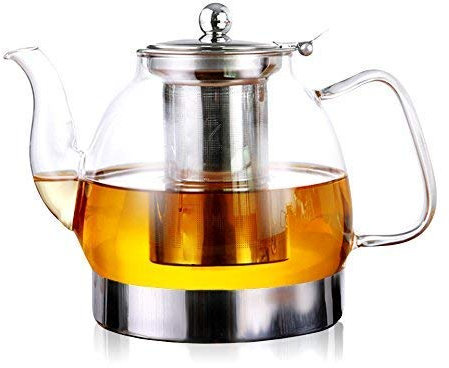 ALIXIN CT008 Infusor de Acero Inoxidable Resistente al Calor de Vidrio de borosilicato Olla de inducción Redonda, remojar té y café. Tetera de Vidrio, Hoja Suelta. 1200 ml
