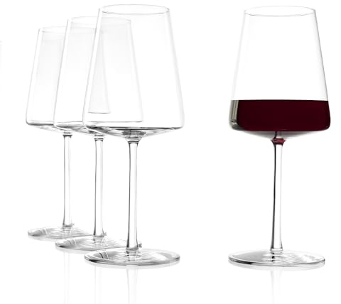 Stölzle Lausitz Red Wine Glasses Power Set of 4, 520ml – Premium Glasses for Full-Bodied Wines – Modern Red Wine Glasses with Angular Design for Maximum Flavor – Dishwasher- & Break-Resistant