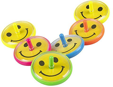 Boland 30779 - Kreisel mit einem lächelnden Gesicht, 6 Stück, Größe 4 cm, Plastik, Mitgebsel, Dreher, Pinata, Geburtstag