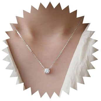 TseenYi Collar bohemio simple con colgante de diamantes de imitación, joyería de moda para mujeres y niñas, sin talla, Cristal Plata Zirconia cúbica, Circonita cúbica, diamantes de imitación