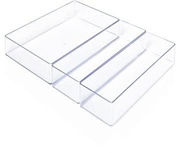 Lilly Things ANTIRUTSCH Schubladen Ordnungssystem (transparent) Schubladen Organizer Schubladeneinsatz Aufbewahrungsbox für Make-Up Kosmetik Schminktisch Schreibtisch Büro Bad Küche (3-teilig B)